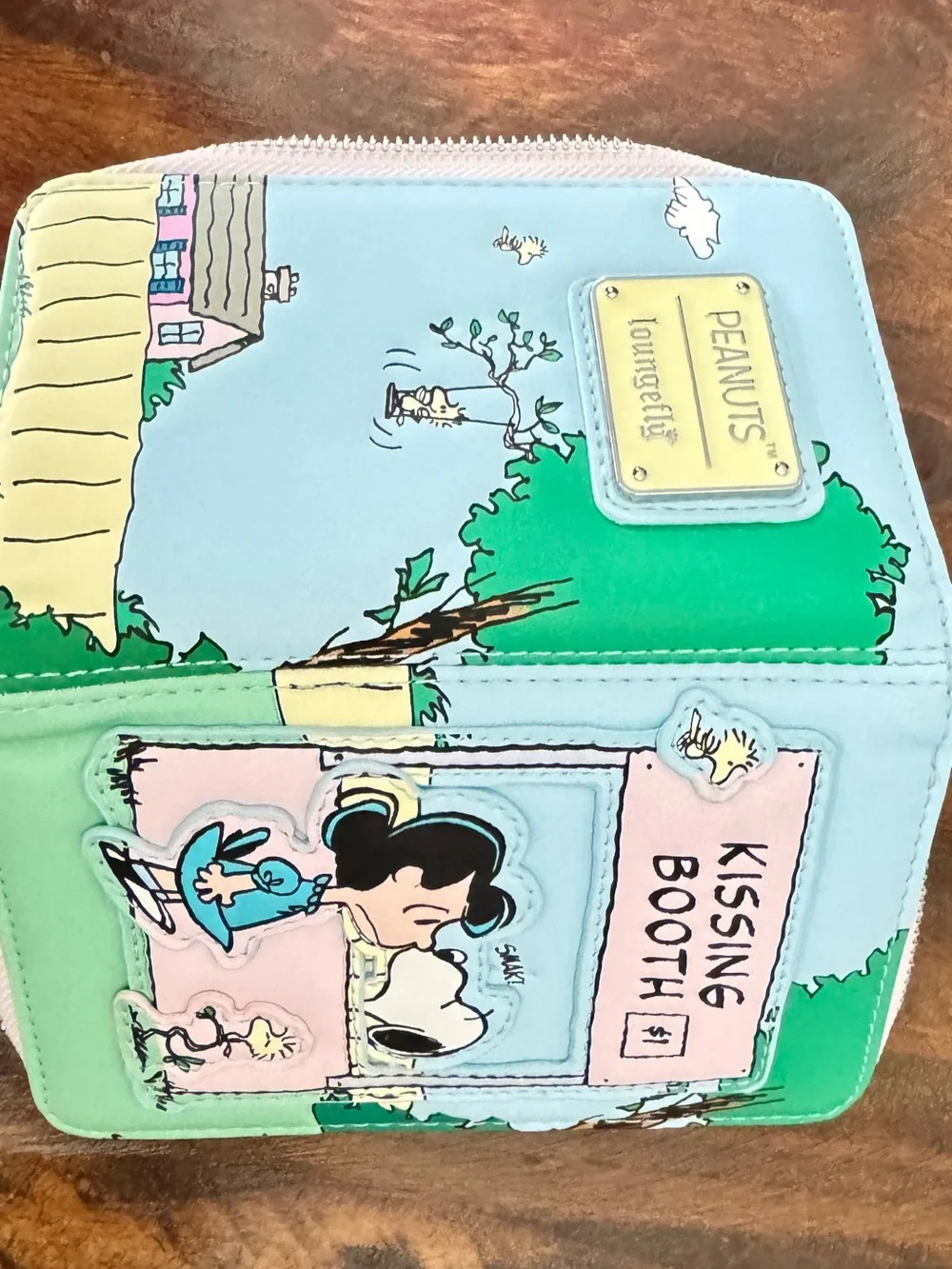 Peanuts Kissing Booth Zip Wallet in Aqua and Light Blue
